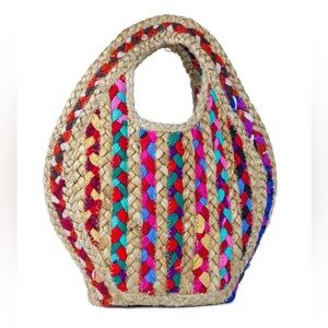 NWT Colorful Woven Raffia Tote Bag